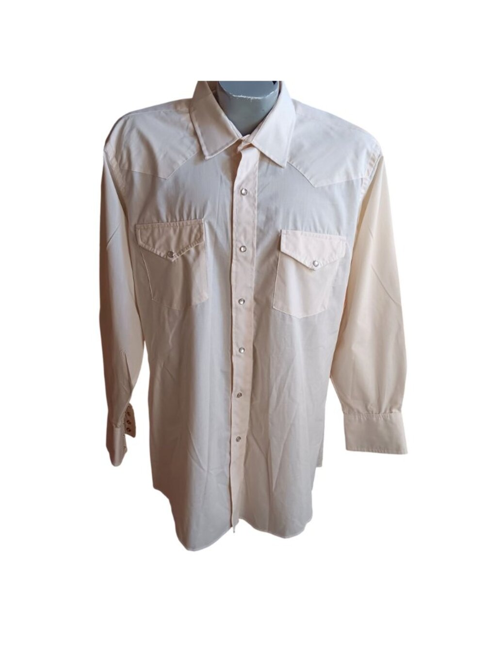 Vintage Western Shirt Large 17-34 Cream Dan River 1980's  Cowboy Snapper Mens